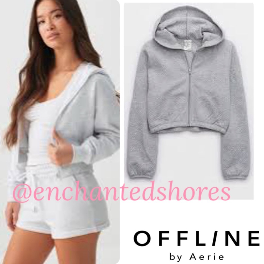 Aeri Offline Coffee Run Zip Up Cropped Hoodie Sweatshirt Gray Womens Size Medium